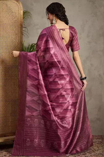 Magenta kantha work silk cotton tussar saree