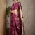 Magenta kantha work silk cotton tussar saree