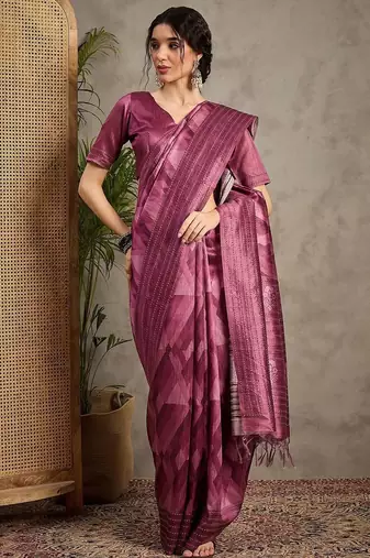 Magenta kantha work silk cotton tussar saree
