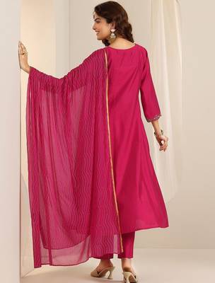 floral yoke design thread work a-line kurta with trousers & dupatta 4