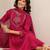 floral yoke design thread work a-line kurta with trousers & dupatta