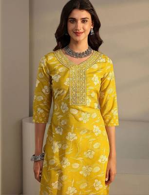 libas yellow floral printed straight suit set with dupatta 3