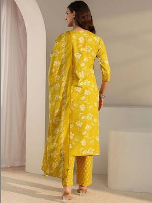 libas yellow floral printed straight suit set with dupatta 6