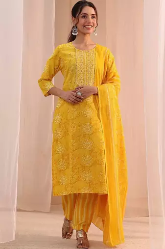 women ethnic motifs printed regular mirror work kurta with trousers & with dupatta