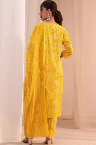 women ethnic motifs printed regular mirror work kurta with trousers & with dupatta