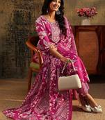 rani pink floral printed cotton blend straight suit set