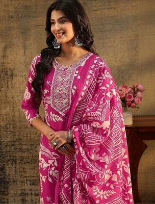 rani pink floral printed cotton blend straight suit set 3