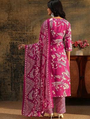 rani pink floral printed cotton blend straight suit set 5