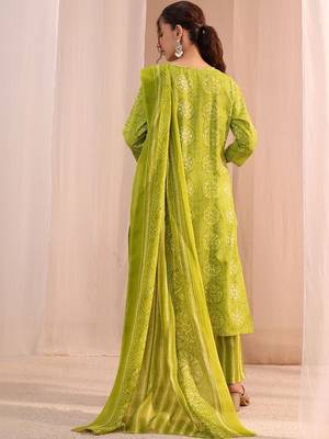 women ethnic motifs printed regular mirror work kurta with trousers & with dupatta 6