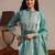 libas blue yoke design tissue straight suit set