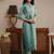 libas blue yoke design tissue straight suit set