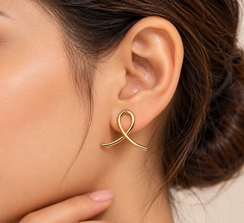 Gold-tone ribbon loop stud earrings, anti-tarnish jewellery 1