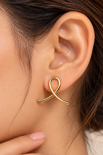 Gold-tone ribbon loop stud earrings, anti-tarnish jewellery