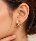 Gold-tone ribbon loop stud earrings, anti-tarnish jewellery