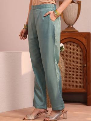 libas blue yoke design tissue straight suit set 6