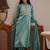 libas blue yoke design tissue straight suit set