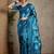Blue geometric printed kantha work silk cotton tussar saree