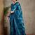 Blue geometric printed kantha work silk cotton tussar saree