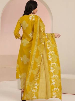 mustard bandhani printed cotton blend straight suit set 6