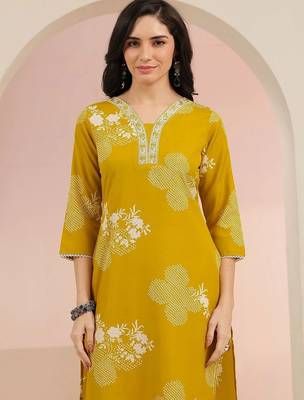 mustard bandhani printed cotton blend straight suit set 7