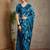 Blue geometric printed kantha work silk cotton tussar saree