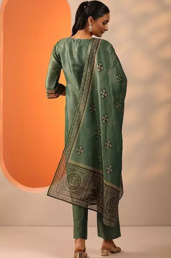 women ethnic motifs embroidered regular thread work kurta with trousers & with dupatta