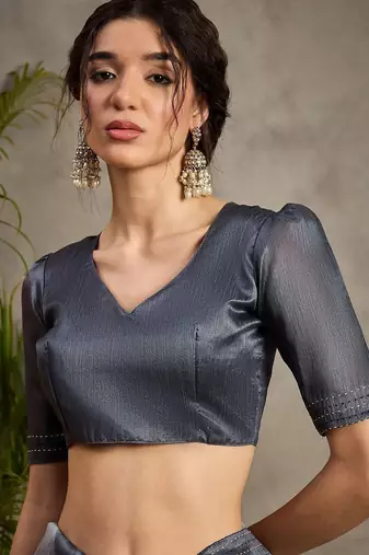 Charcoal ethnic motifs embroidered silk cotton tussar saree