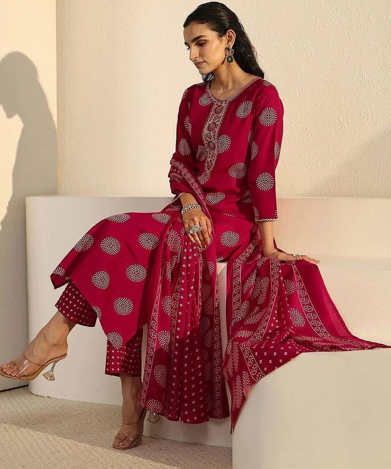 women ethnic motifs printed regular thread work kurta with sharara & with dupatta