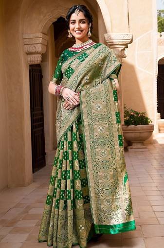 Green woven design zari organza banarasi saree