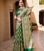 Green woven design zari organza banarasi saree