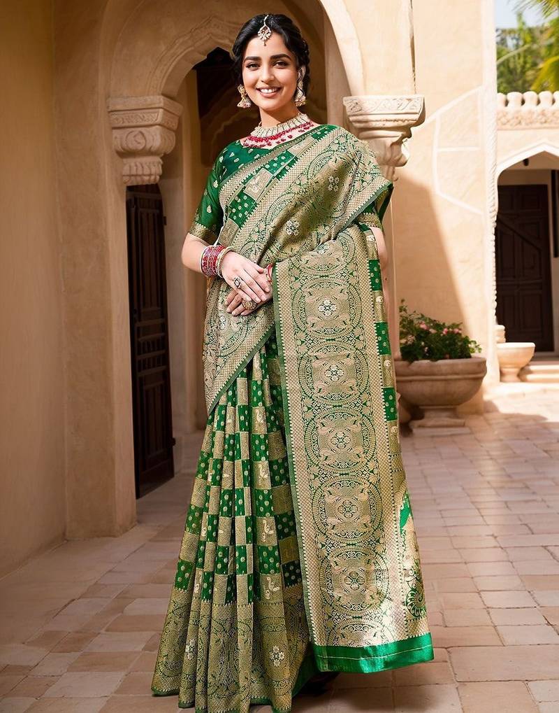 Green woven design zari organza banarasi saree