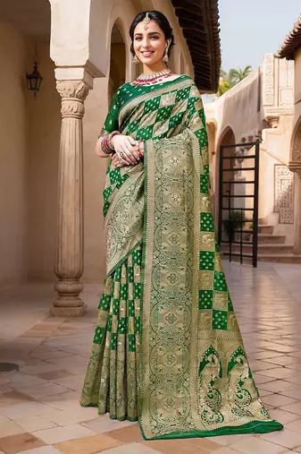 Green woven design zari organza banarasi saree