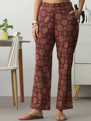 women ethnic motifs printed empire mirror work kurta with trousers 2