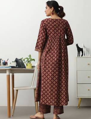 women ethnic motifs printed empire mirror work kurta with trousers 6