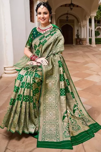 Green woven design zari organza banarasi saree