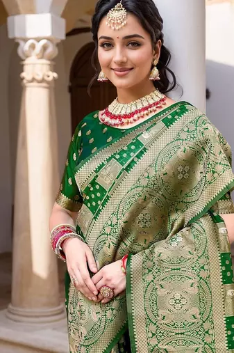 Green woven design zari organza banarasi saree