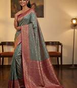 Teal woven design zari silk blend designer banarasi saree