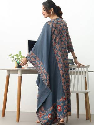 women ethnic motifs printed regular cotton blend kurta with trousers & with dupatta 5