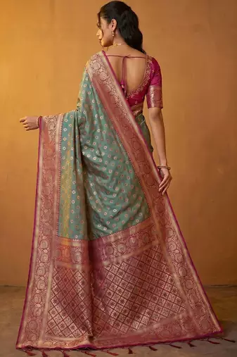 Teal woven design zari silk blend designer banarasi saree