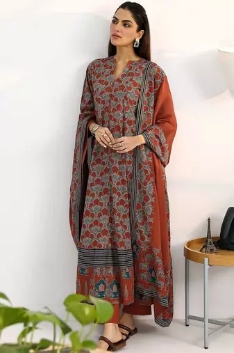 women ethnic motifs printed regular cotton blend kurta with trousers & with dupatta