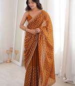 Brown bronze tissue ethnic embellished festive wear matching blouse sarees
