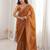Brown bronze tissue ethnic embellished festive wear matching blouse sarees