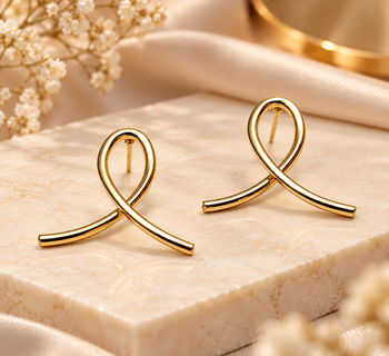 Gold-tone ribbon loop stud earrings, anti-tarnish jewellery 2