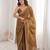 Brown olive tissue ethnic embellished festive wear matching blouse sarees