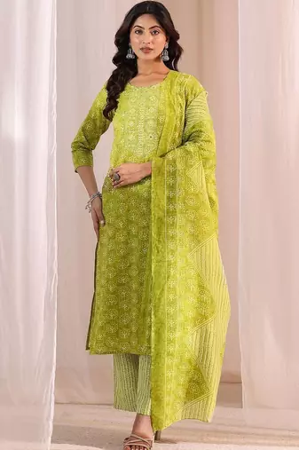 women ethnic motifs printed regular kurta with trousers & with dupatta