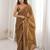 Brown olive tissue ethnic embellished festive wear matching blouse sarees