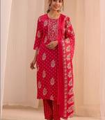women ethnic motifs printed regular kurta with trousers & with dupatta