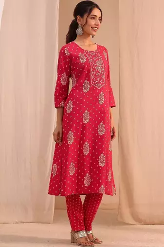 women ethnic motifs printed regular kurta with trousers & with dupatta
