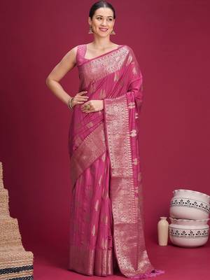 Mauve woven design zari silk blend handloom banarasi saree 1