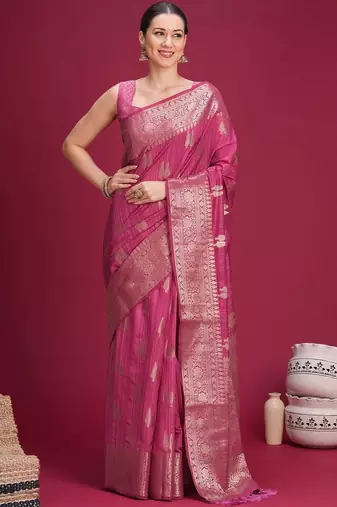 Mauve woven design zari silk blend handloom banarasi saree